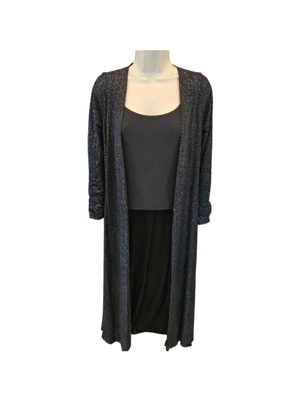 NWT discovery SUPER sparkle duster open cardigan sz S statement silver shiny NEW